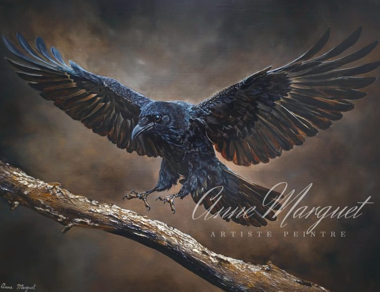 Le Messager - Le Corbeau par Anne Marguet Le Messager - Le corbeau . Peinture Acrylique sur toile par l'artiste Anne Marguet