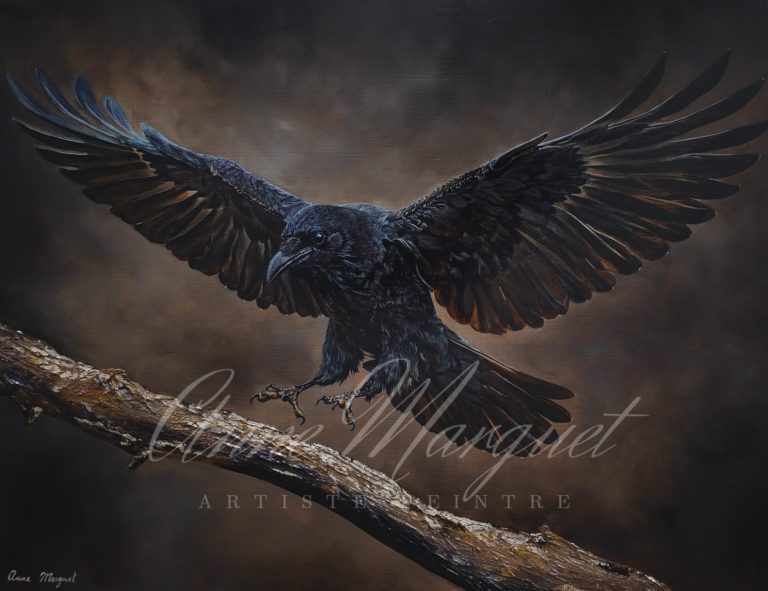 Le Messager - Le Corbeau par Anne Marguet Le Messager - Le corbeau . Peinture Acrylique sur toile par l'artiste Anne Marguet